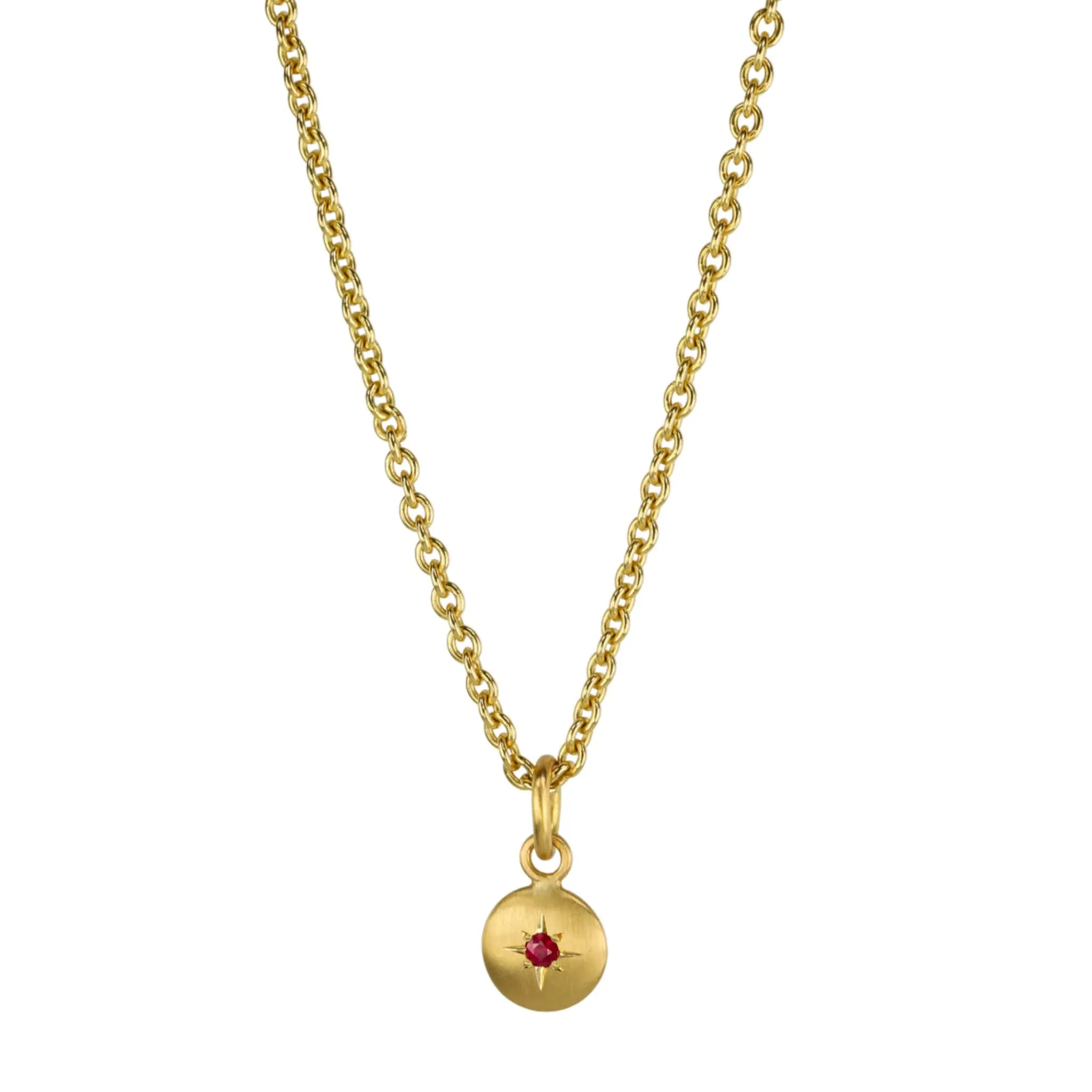 20K Gold Mini "Lentil" Pendant With Single Star-Set Burmese Ruby