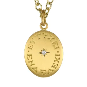 20K Gold Oval Pendant with Ancient Greek Engraving and Star-Set Diamond Center