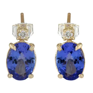 2.39 Carat Natural Tanzanite 14K Yellow Gold Diamond Earrings