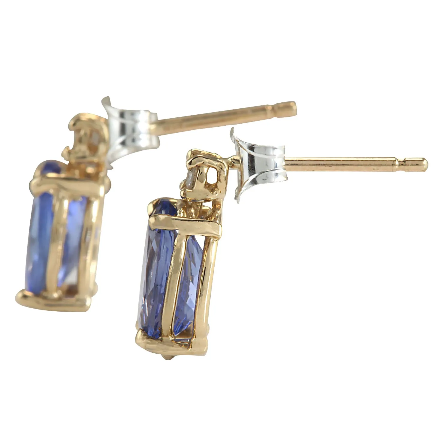 2.39 Carat Natural Tanzanite 14K Yellow Gold Diamond Earrings