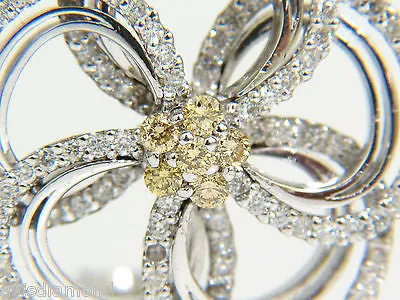 2.40CT NATURAL YELLOW DIAMONDS 3D FLOWER CLUSTER  EARRINGS 14KT