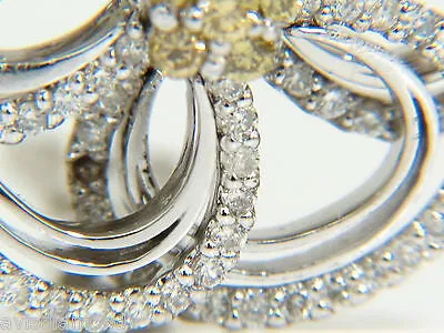 2.40CT NATURAL YELLOW DIAMONDS 3D FLOWER CLUSTER  EARRINGS 14KT