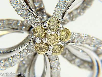 2.40CT NATURAL YELLOW DIAMONDS 3D FLOWER CLUSTER  EARRINGS 14KT