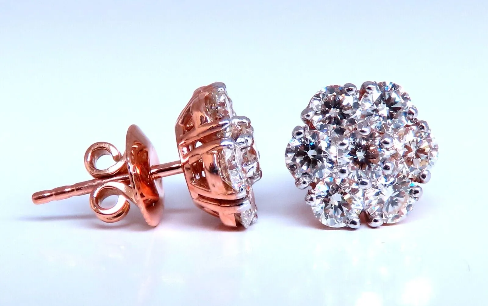 2.48ct. natural round diamond cluster earrings 14kt gold flower