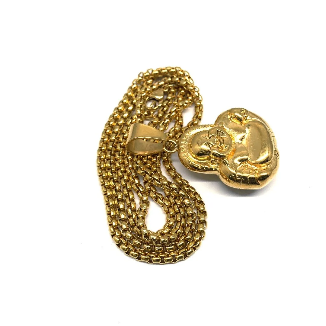 24in 3mm Rolo Chain With Buddha Head Pendant STL_031