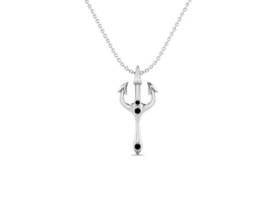 2.5 MM Round Black Spinel Gemstone Trident Of Poseidon Pendant In 925 Sterling Silver Pendant Necklace