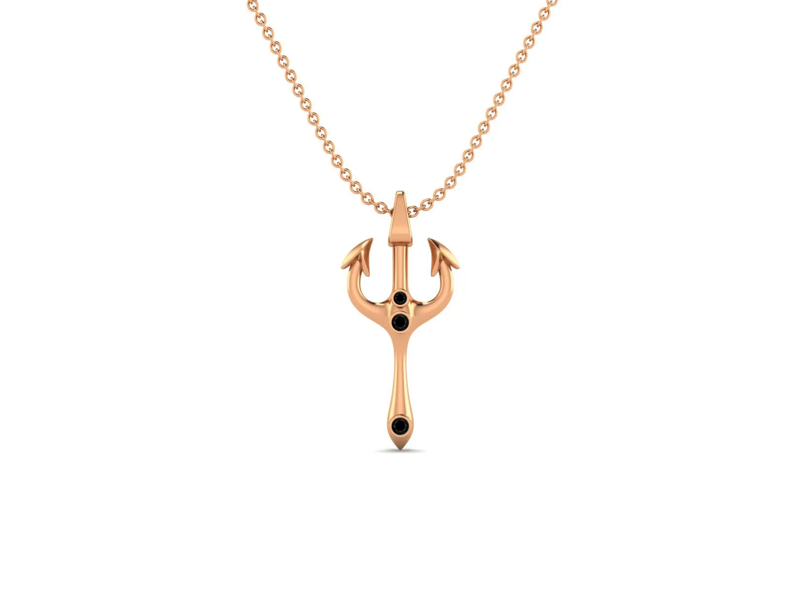 2.5 MM Round Black Spinel Gemstone Trident Of Poseidon Pendant In 925 Sterling Silver Pendant Necklace