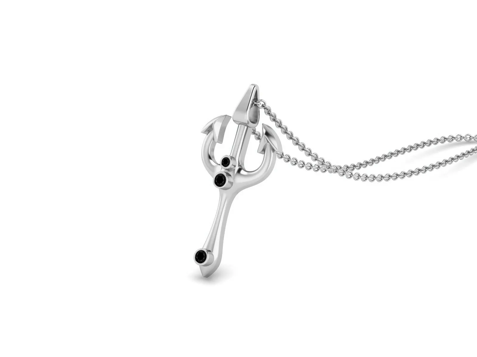 2.5 MM Round Black Spinel Gemstone Trident Of Poseidon Pendant In 925 Sterling Silver Pendant Necklace