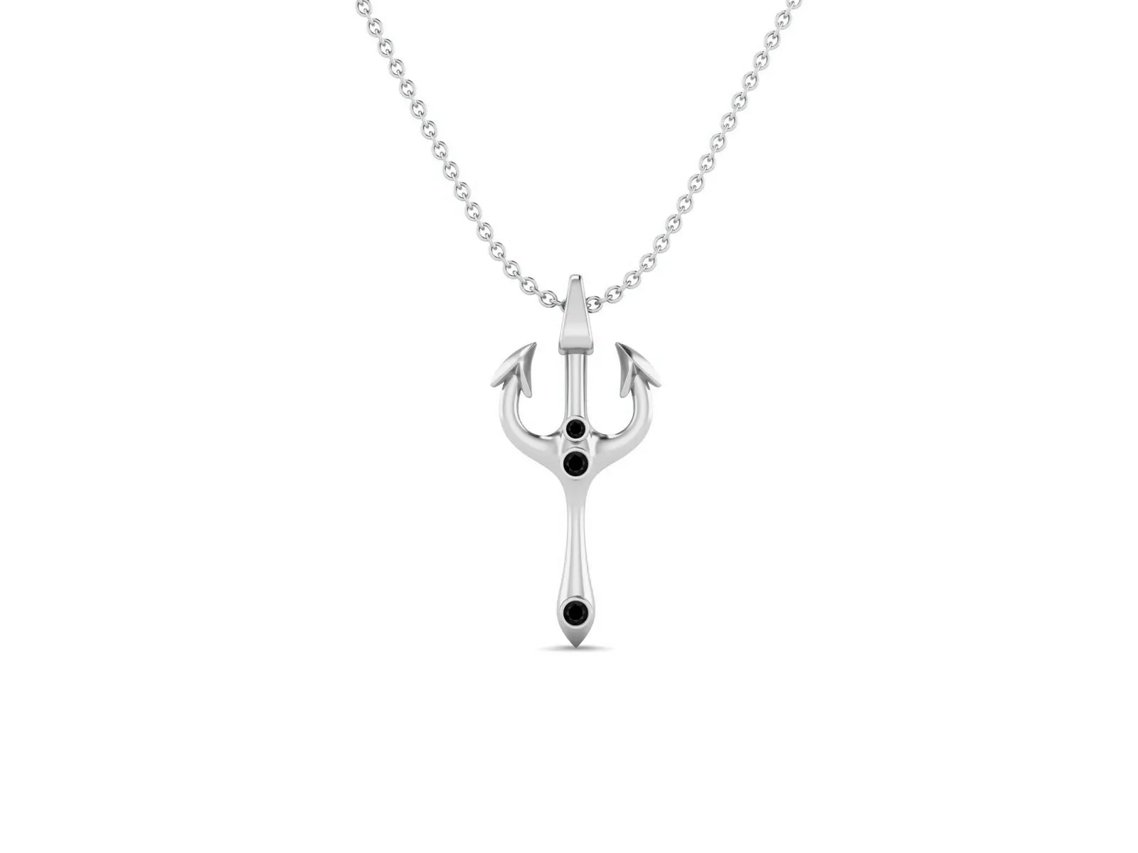 2.5 MM Round Black Spinel Gemstone Trident Of Poseidon Pendant In 925 Sterling Silver Pendant Necklace