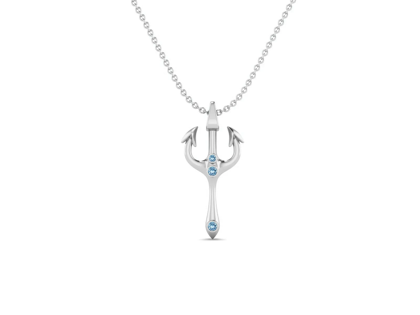 2.5 MM Round Blue Topaz Gemstone Trident Of Poseidon Pendant In 925 Sterling Silver Pendant Necklace