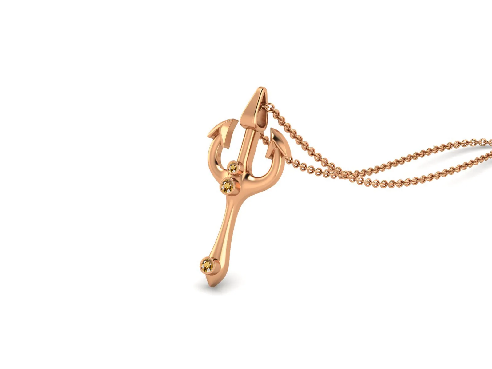 2.5 MM Round Citrine Gemstone Trident Of Poseidon Pendant In 925 Sterling Silver Pendant Necklace