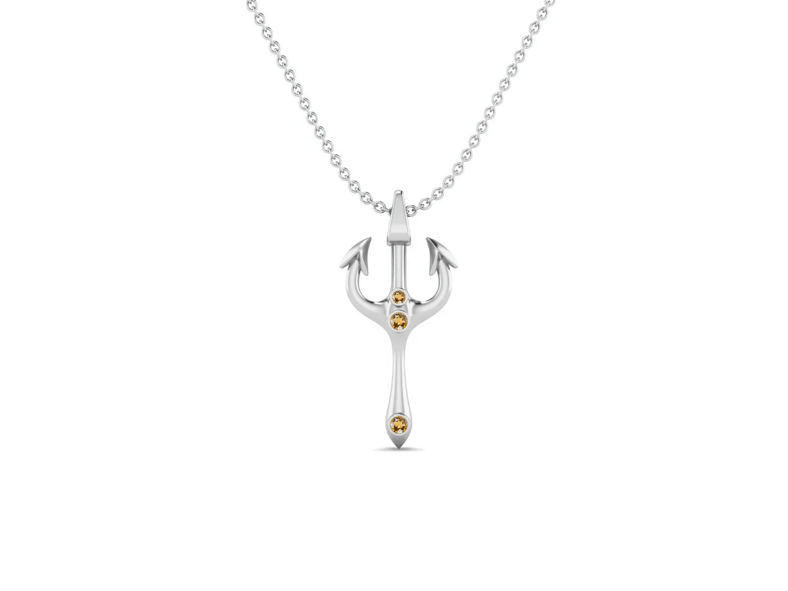 2.5 MM Round Citrine Gemstone Trident Of Poseidon Pendant In 925 Sterling Silver Pendant Necklace