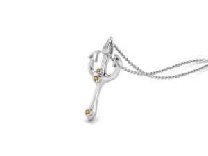 2.5 MM Round Citrine Gemstone Trident Of Poseidon Pendant In 925 Sterling Silver Pendant Necklace