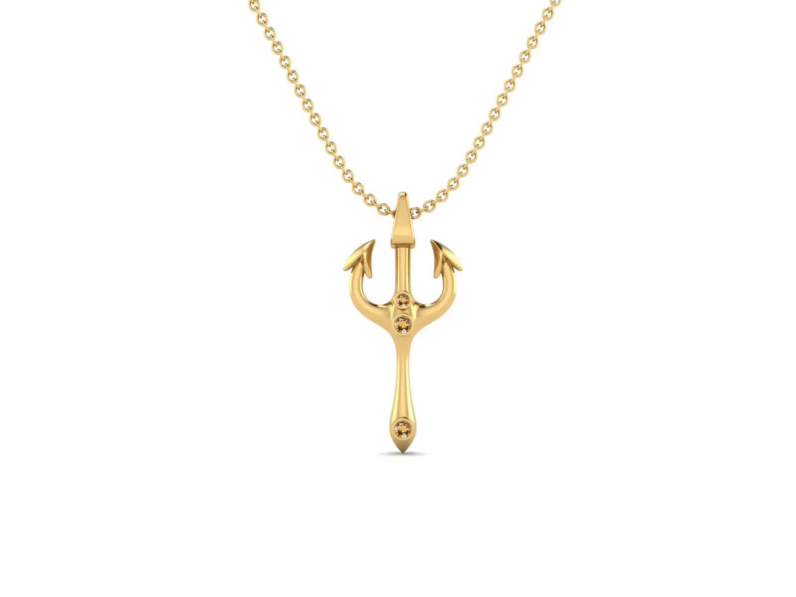 2.5 MM Round Citrine Gemstone Trident Of Poseidon Pendant In 925 Sterling Silver Pendant Necklace