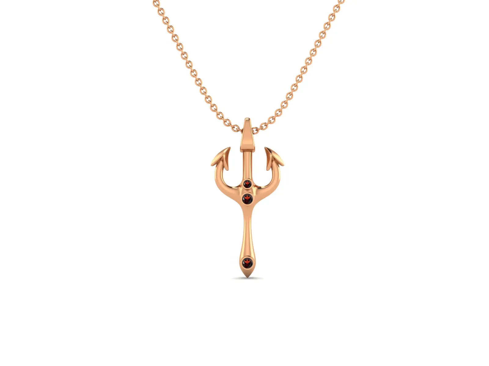 2.5 MM Round Garnet Gemstone Trident Of Poseidon Pendant In 925 Sterling Silver Pendant Necklace