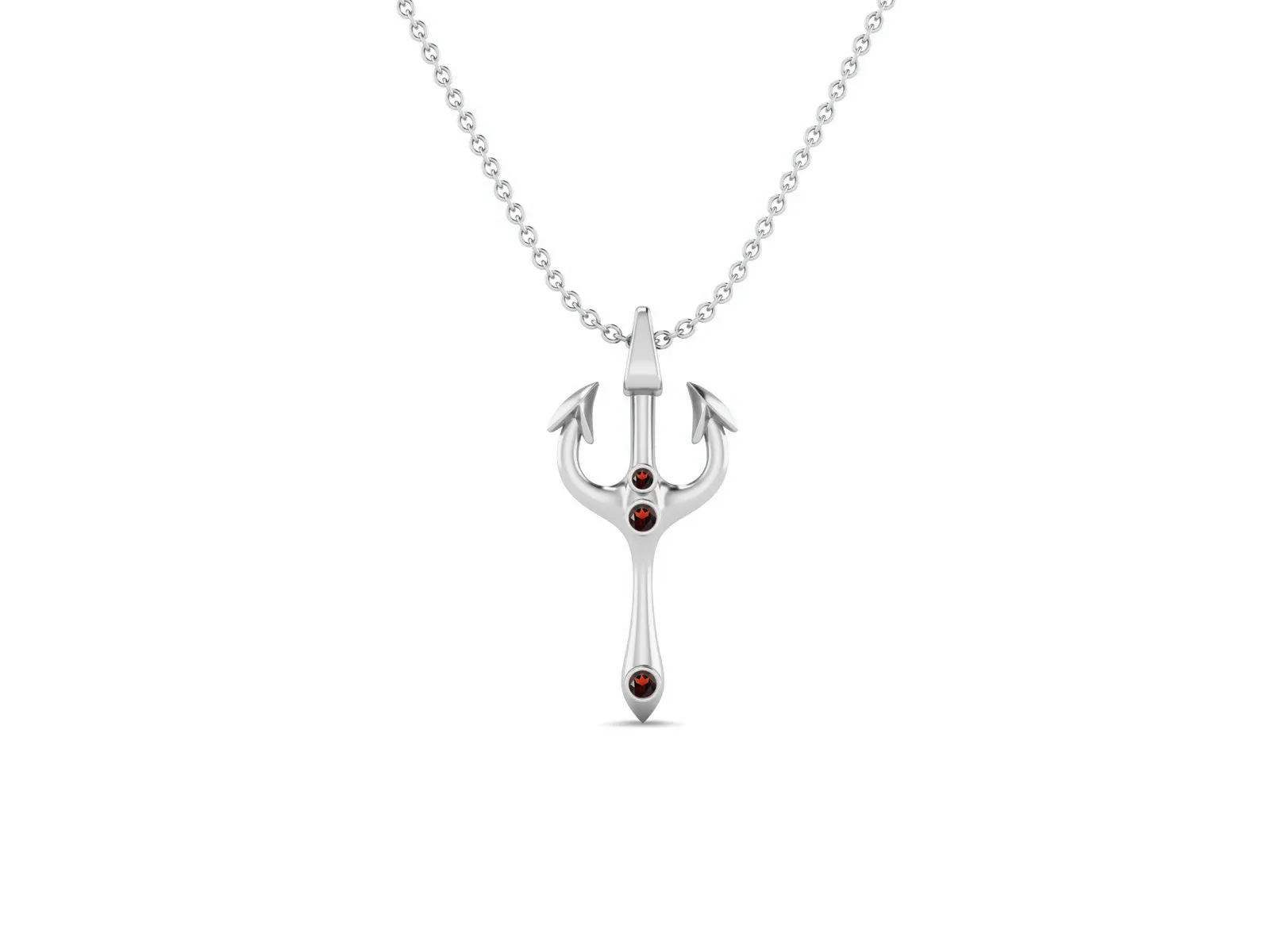2.5 MM Round Garnet Gemstone Trident Of Poseidon Pendant In 925 Sterling Silver Pendant Necklace