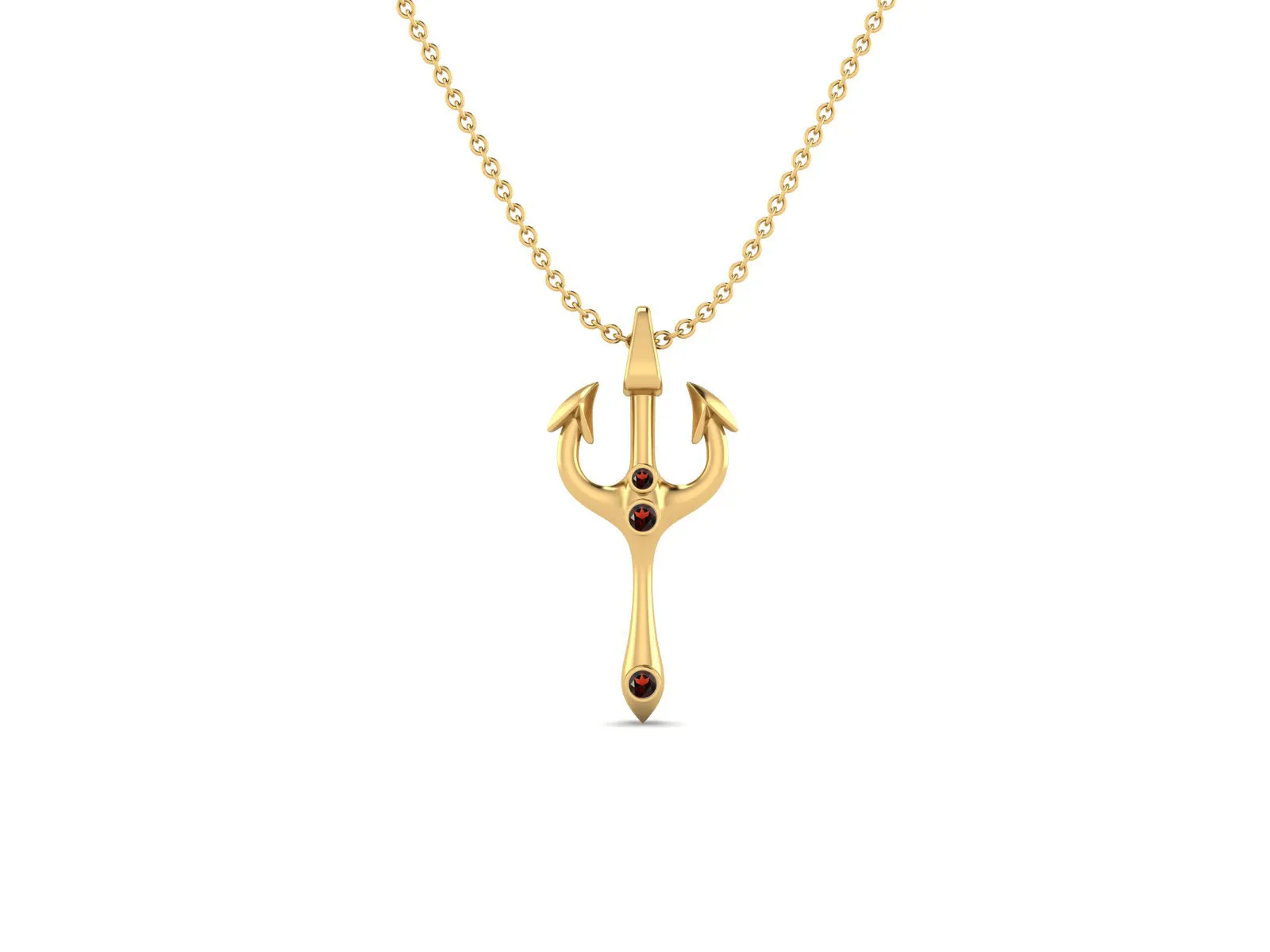 2.5 MM Round Garnet Gemstone Trident Of Poseidon Pendant In 925 Sterling Silver Pendant Necklace
