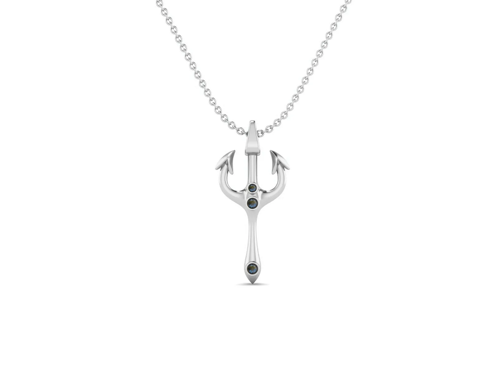 2.5 MM Round Labradorite Gemstone Trident Of Poseidon Pendant In 925 Sterling Silver Pendant Necklace