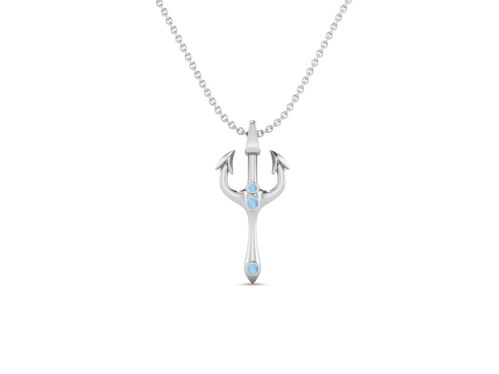 2.5 MM Round Larimar Gemstone Trident Of Poseidon Pendant In 925 Sterling Silver Pendant Necklace
