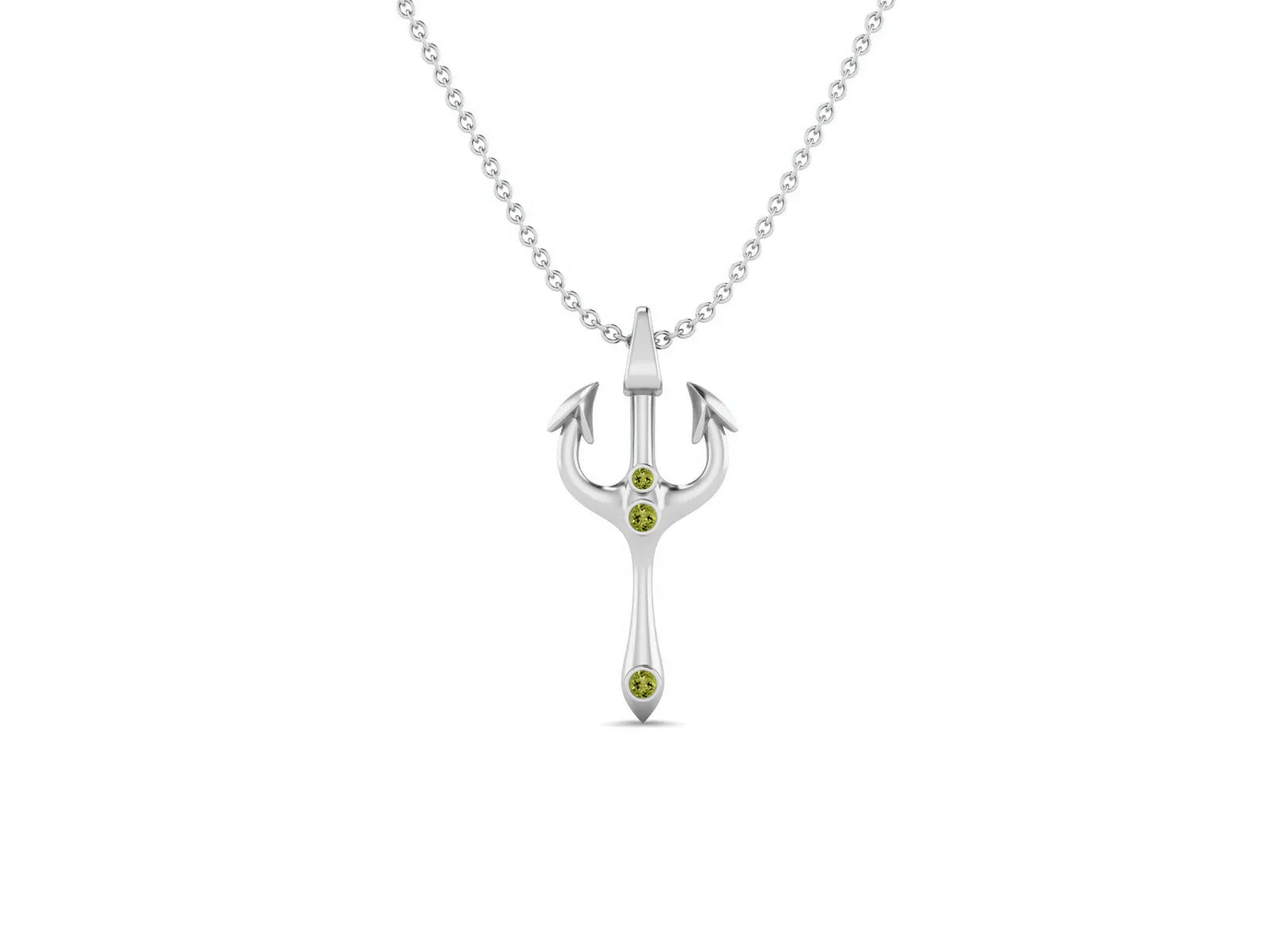 2.5 MM Round Peridot Gemstone Trident Of Poseidon Pendant In 925 Sterling Silver Pendant Necklace