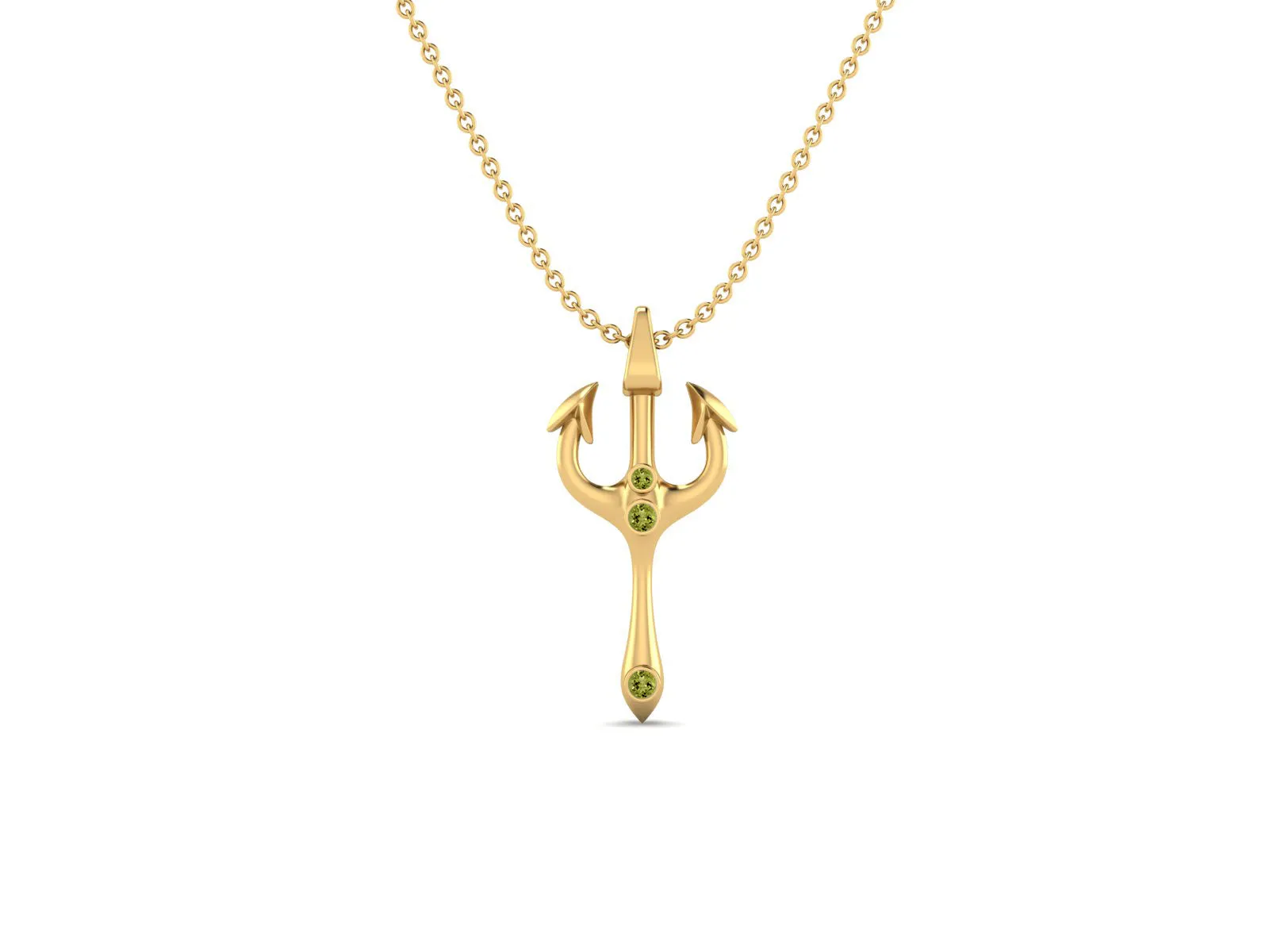 2.5 MM Round Peridot Gemstone Trident Of Poseidon Pendant In 925 Sterling Silver Pendant Necklace