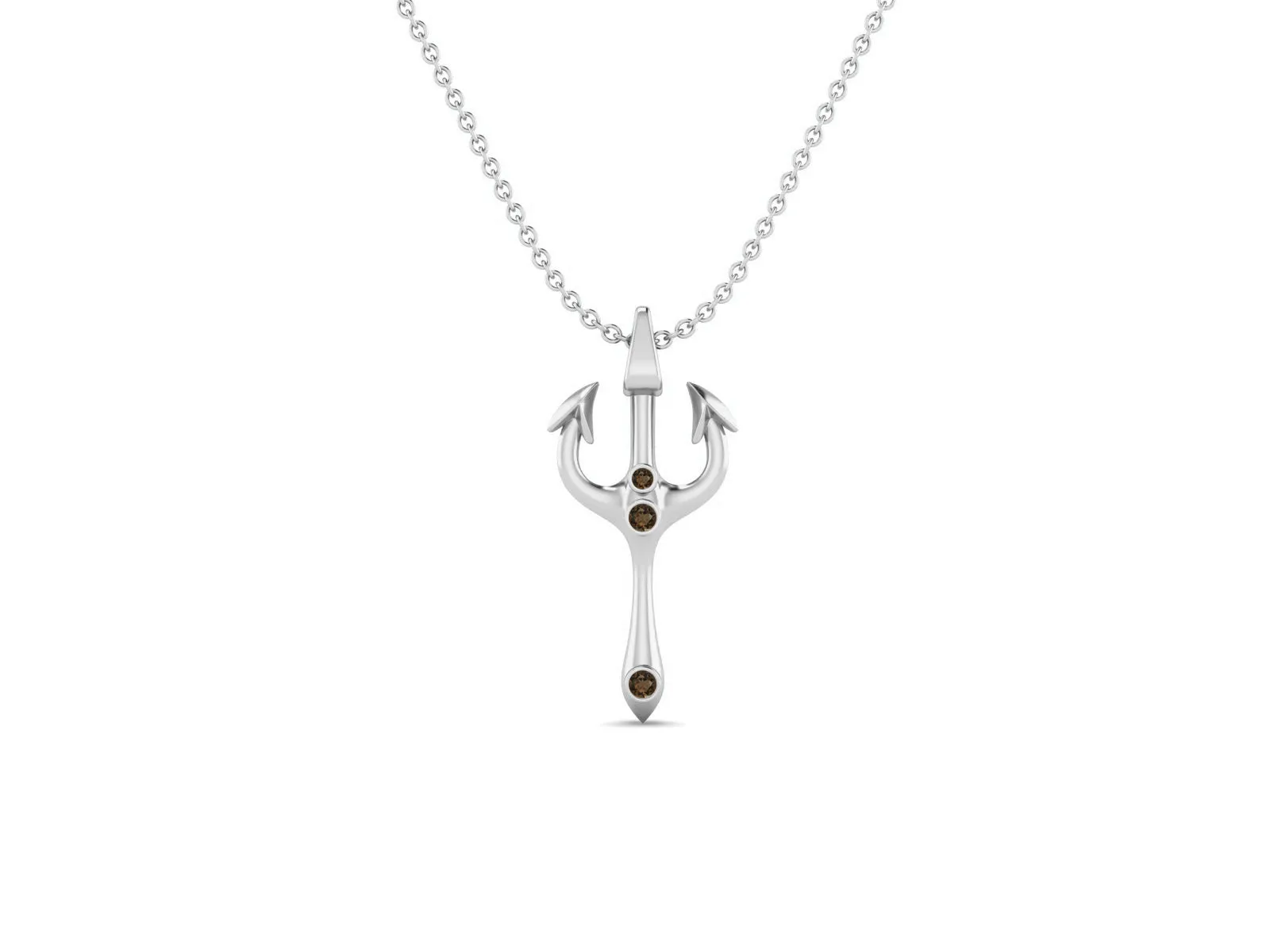 2.5 MM Round Smoky Quartz Gemstone Trident Of Poseidon Pendant In 925 Sterling Silver Pendant Necklace