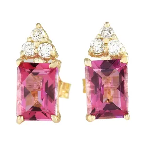 2.65 Carat Natural Tourmaline 14K Yellow Gold Diamond Earrings