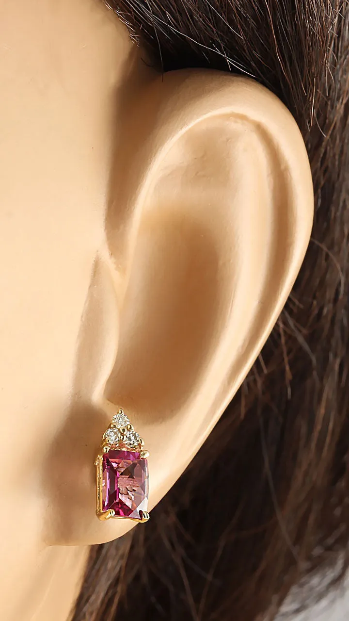 2.65 Carat Natural Tourmaline 14K Yellow Gold Diamond Earrings