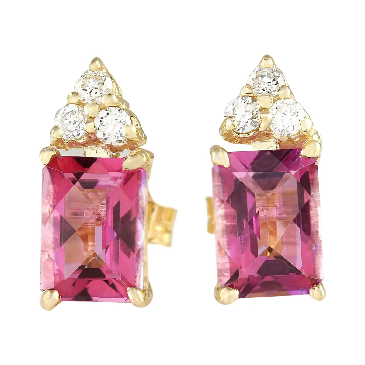 2.65 Carat Natural Tourmaline 14K Yellow Gold Diamond Earrings