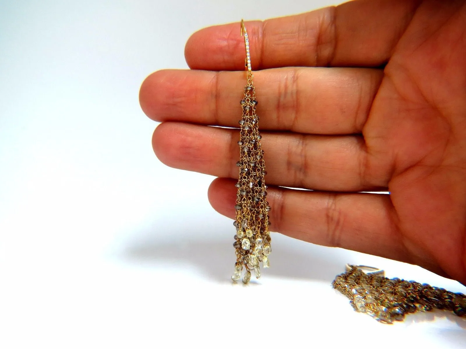 28.15ct Natural Fancy color briolette diamond dangle earrings 18kt Mesh