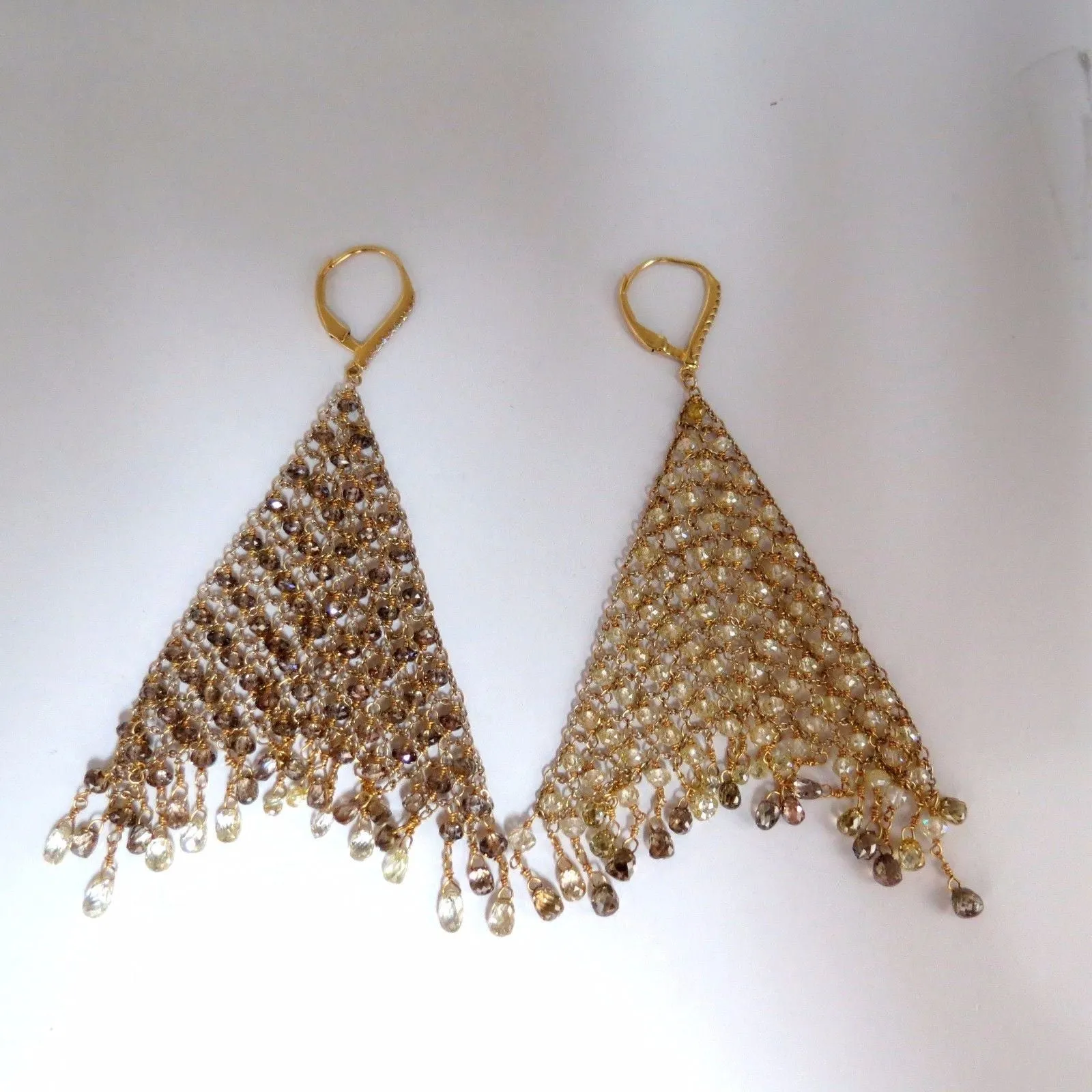 28.15ct Natural Fancy color briolette diamond dangle earrings 18kt Mesh