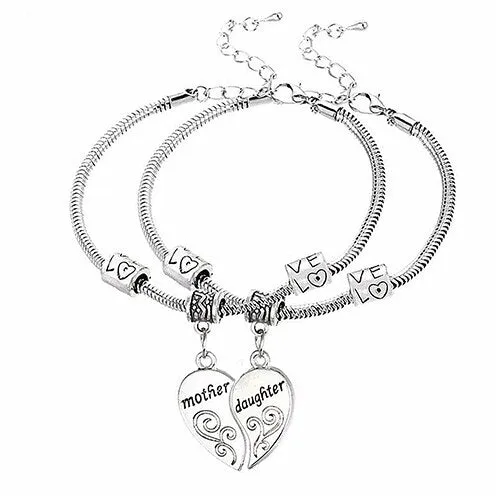 2Pcs Mother Daughter Love Heart Bracelets Family Gifts Women Jewelry Bangles