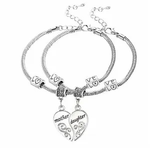 2Pcs Mother Daughter Love Heart Bracelets Family Gifts Women Jewelry Bangles