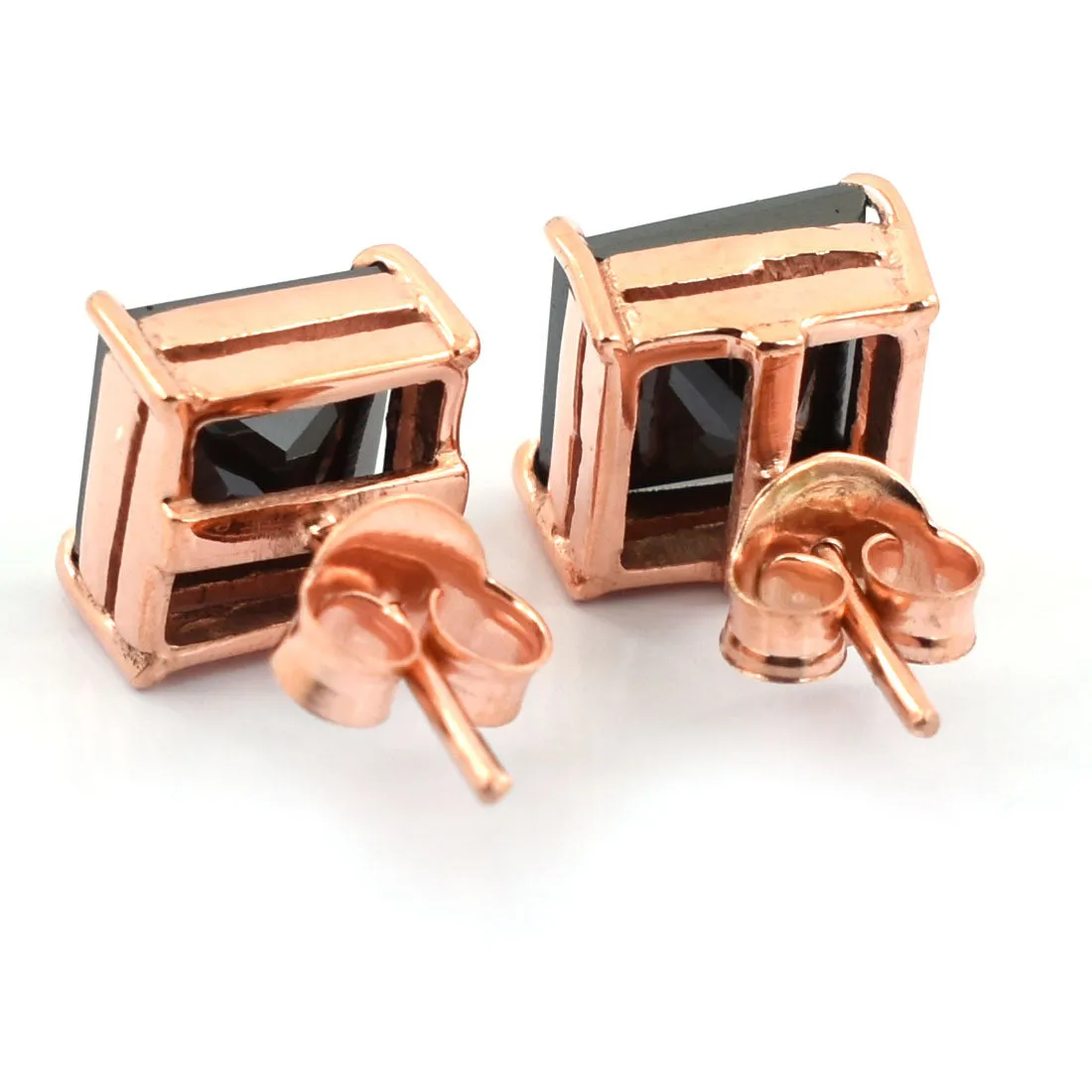 3 Ct AAA Certified Princess Cut Black Diamond Solitaire Studs in Rose Gold Finish, Great Sparkle with Elegant Look