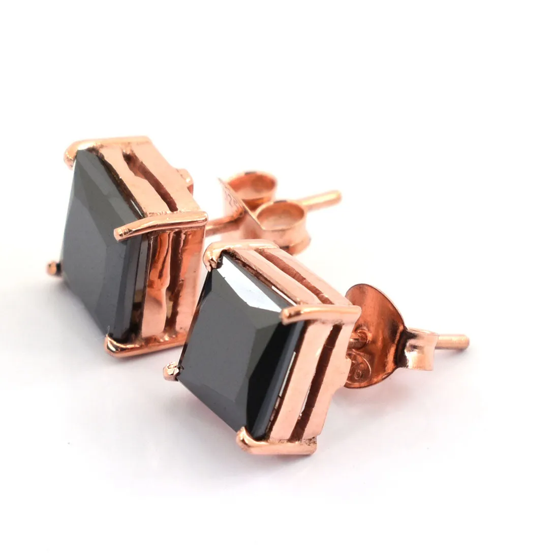 3 Ct AAA Certified Princess Cut Black Diamond Solitaire Studs in Rose Gold Finish, Great Sparkle with Elegant Look