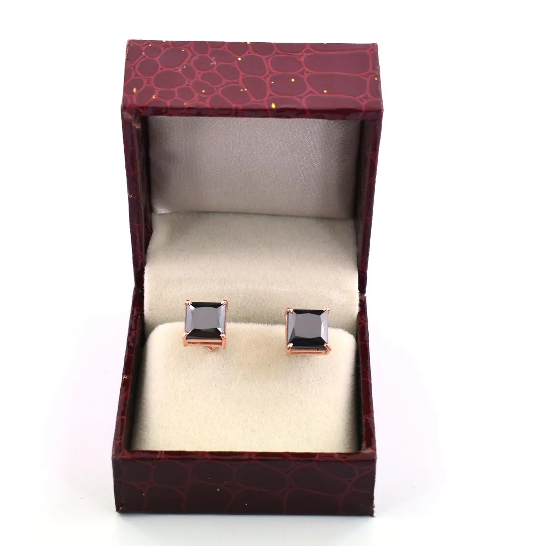 3 Ct AAA Certified Princess Cut Black Diamond Solitaire Studs in Rose Gold Finish, Great Sparkle with Elegant Look