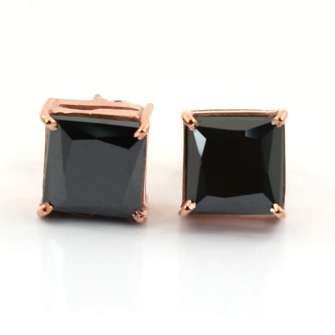3 Ct AAA Certified Princess Cut Black Diamond Solitaire Studs in Rose Gold Finish, Great Sparkle with Elegant Look