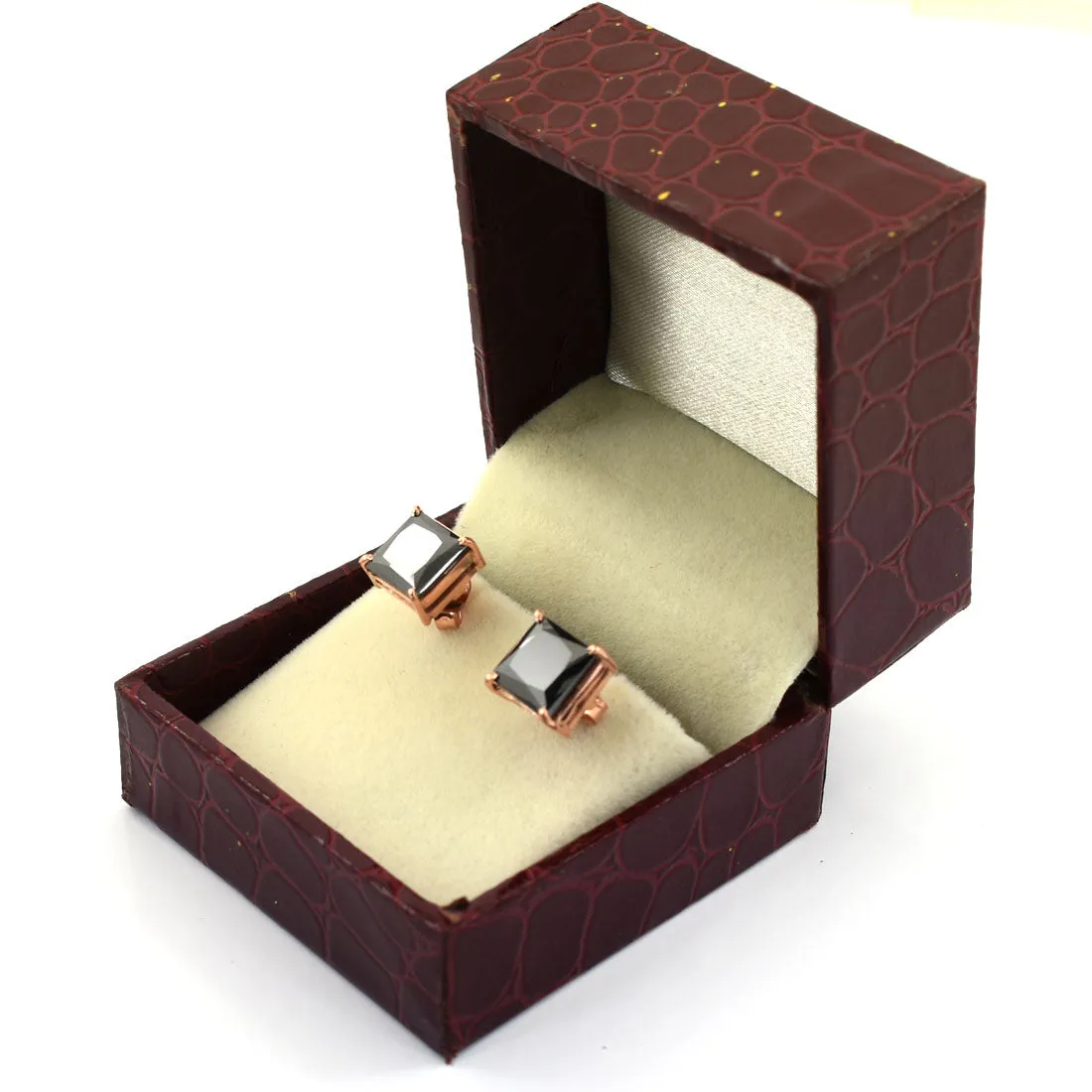 3 Ct AAA Certified Princess Cut Black Diamond Solitaire Studs in Rose Gold Finish, Great Sparkle with Elegant Look
