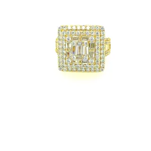 3 Row Solitaire SQUARE BAGUETTER SILVER RING Fully Iced out