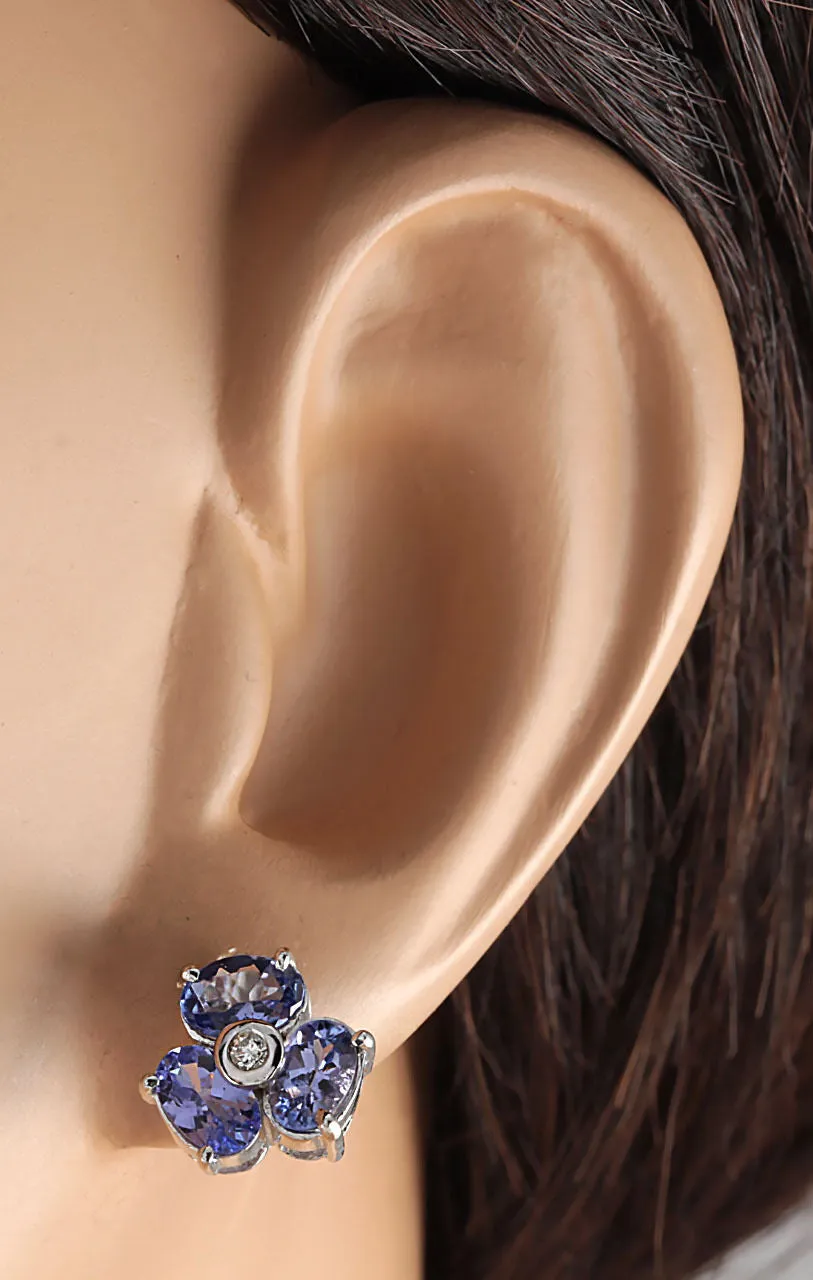 3.08 Carat Natural Tanzanite 14K White Gold Diamond Earrings