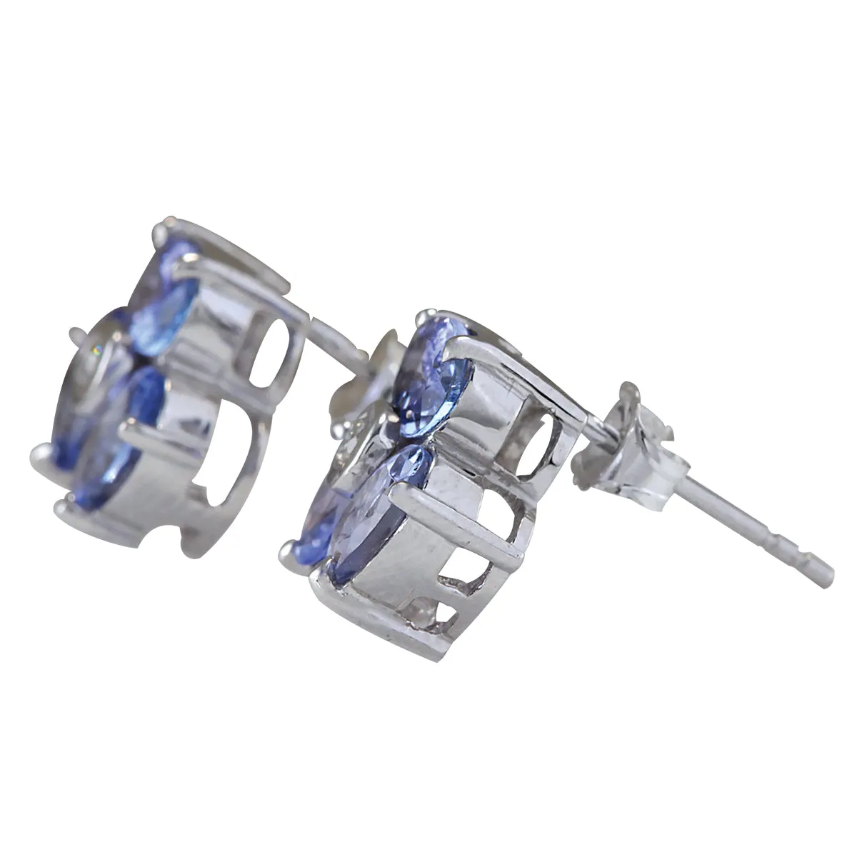 3.08 Carat Natural Tanzanite 14K White Gold Diamond Earrings