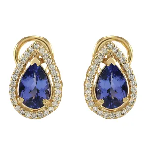 3.62 Carat Natural Tanzanite 14K Yellow Gold Diamond Earrings