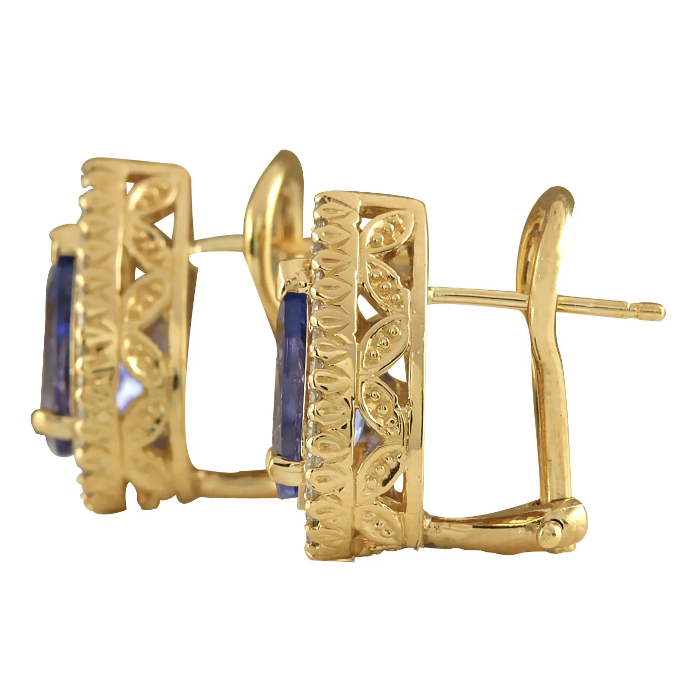 3.62 Carat Natural Tanzanite 14K Yellow Gold Diamond Earrings