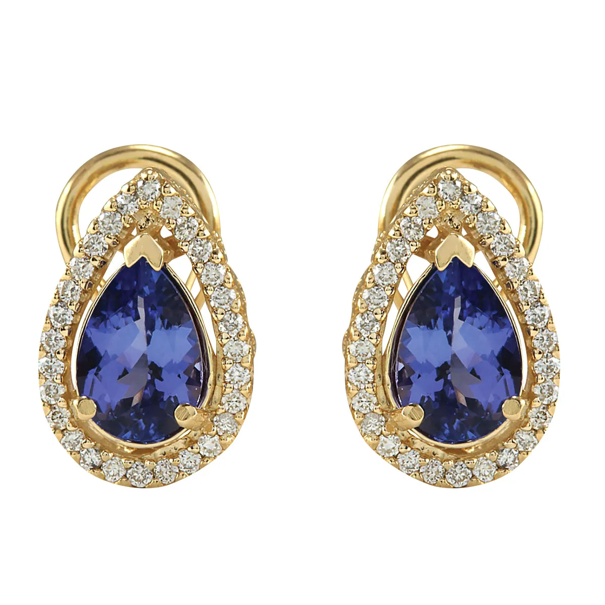 3.62 Carat Natural Tanzanite 14K Yellow Gold Diamond Earrings