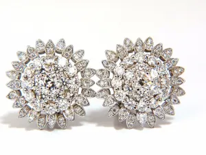 4.26ct round natural diamond cluster starburst clip earrings 18kt g.vs