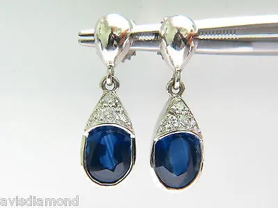 4.36CT NATURAL DIAMOND SAPPHIRE DANGLE EARRINGS 14KT