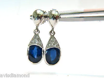 4.36CT NATURAL DIAMOND SAPPHIRE DANGLE EARRINGS 14KT