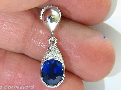4.36CT NATURAL DIAMOND SAPPHIRE DANGLE EARRINGS 14KT