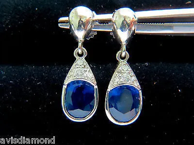 4.36CT NATURAL DIAMOND SAPPHIRE DANGLE EARRINGS 14KT
