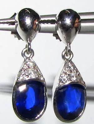 4.36CT NATURAL DIAMOND SAPPHIRE DANGLE EARRINGS 14KT